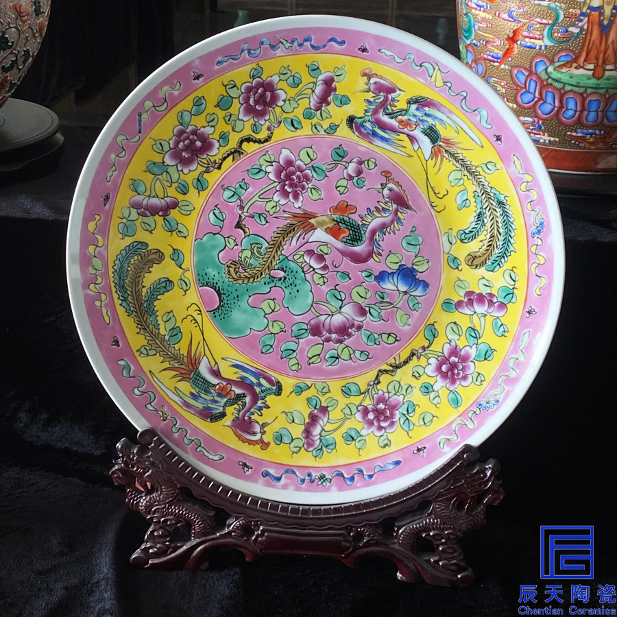 <b>客户定制 复古手绘凤凰陶瓷纪念盘</b>